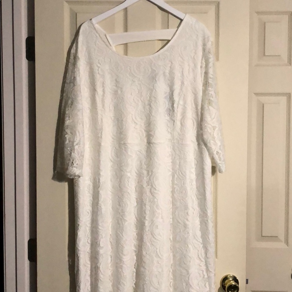White lace floor length dress. NWT